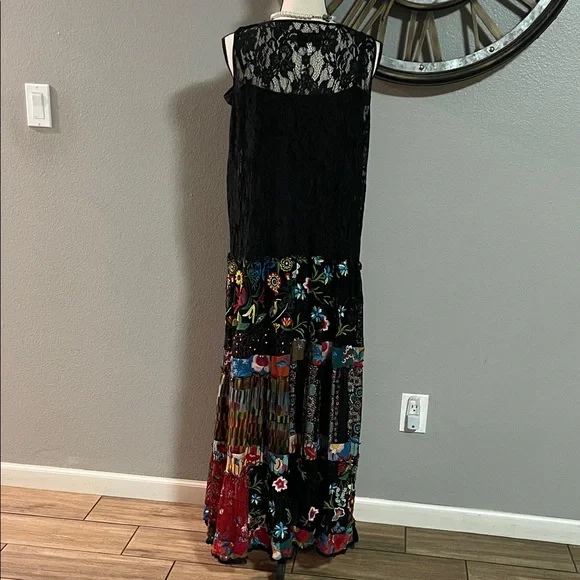 JOHNNY WAS BY BIYA EMBROIDERED AND LACE Black and Multicolor Maxi Dress - Picture 9 of 11